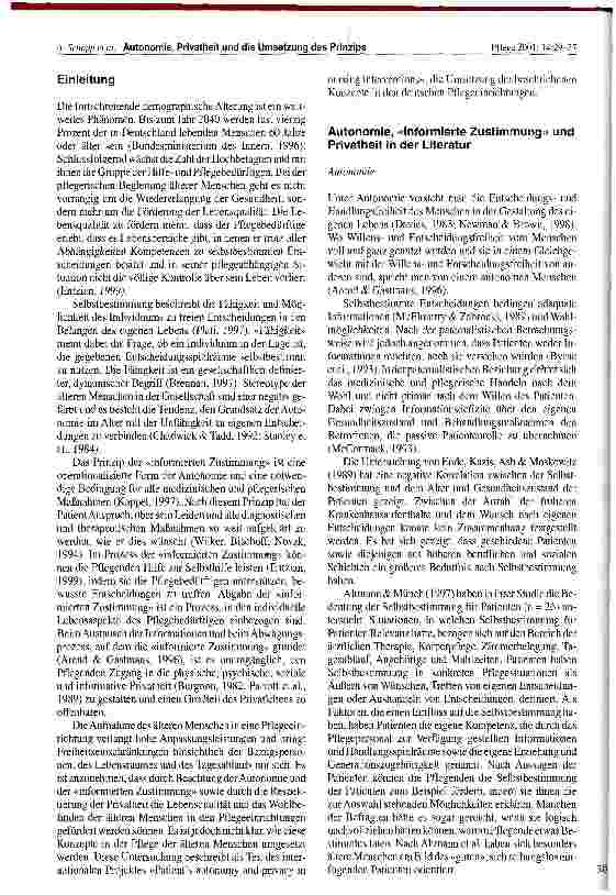 Vorschauseite 2: Autonomie, Privatheit und die Umsetzung des Prinzips der informierten Zustimmung im Zusammenhang mit pflegerischen Interventionen aus der Perspektive des älteren Menschen