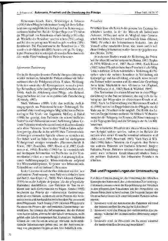 Vorschauseite 3: Autonomie, Privatheit und die Umsetzung des Prinzips der informierten Zustimmung im Zusammenhang mit pflegerischen Interventionen aus der Perspektive des älteren Menschen