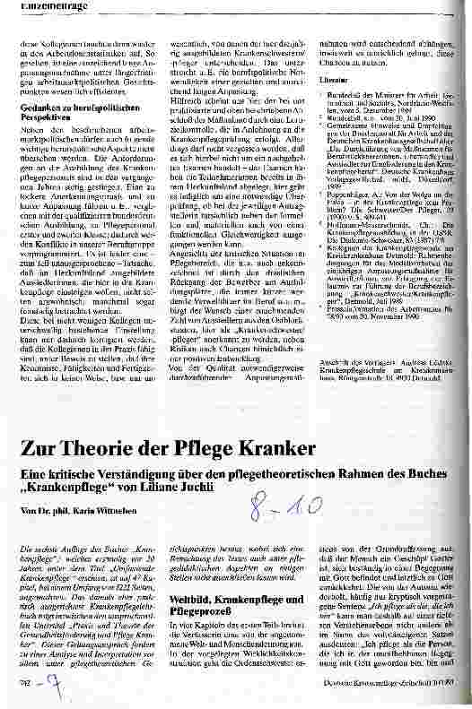 Vorschauseite 1: Zur Theorie der Pflege Kranker