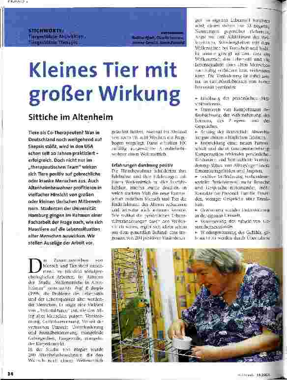 Vorschauseite 1: Kleines Tier mit großer Wirkung Sittiche im Altenheim