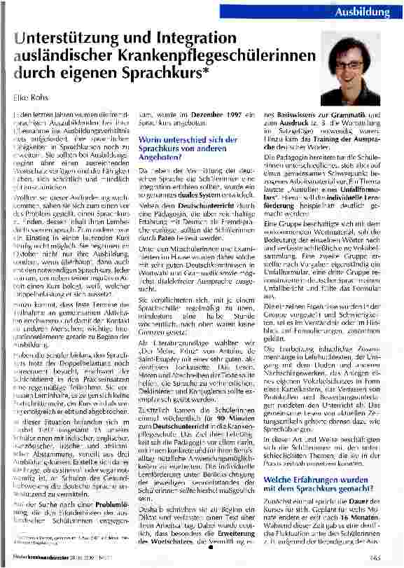 Vorschauseite 1: Unterstützungsgrund Integration ausländischer Krankenpflegeschülerinnen durch eigenen Sprachkurs