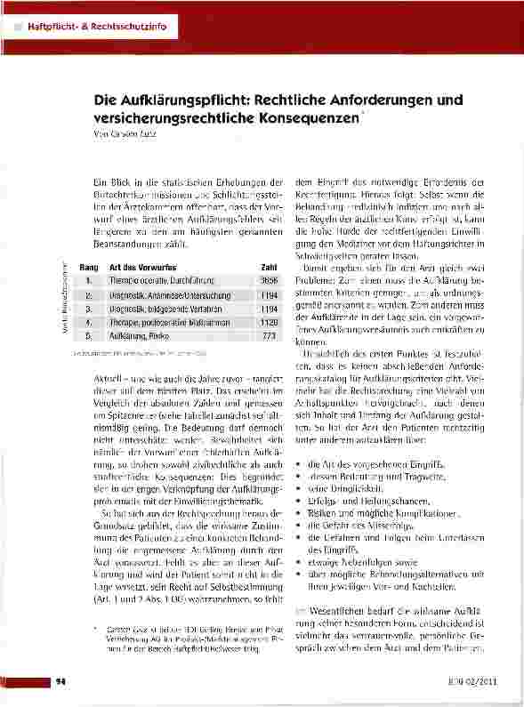 Vorschauseite 1: Die Aufklärungspflicht: Rechtliche Anforderungen und versicherungsrechtliche Konsequenzen
