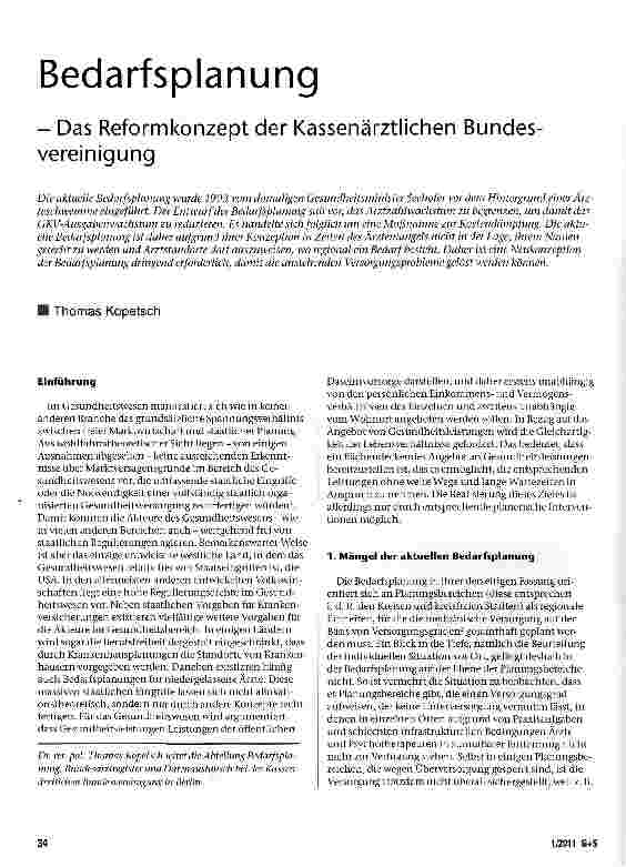 Vorschauseite 1: Bedarfsplanung - Das Reformkonzept der Kassenärztlichen Bundesvereinigung