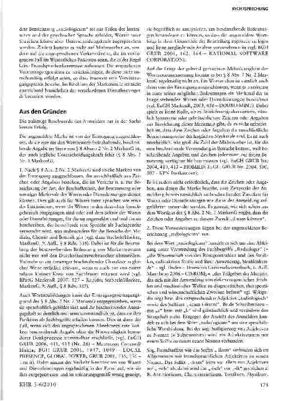 Vorschauseite 3: Kein markenrechtlicher Schutz für Bezeichnung einer radiologischen Einrichtung als „radiologicum