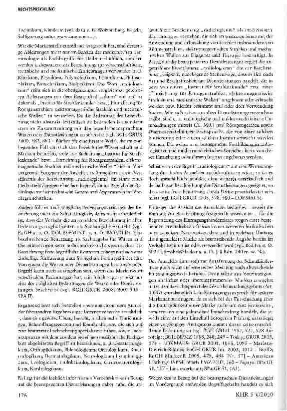 Vorschauseite 4: Kein markenrechtlicher Schutz für Bezeichnung einer radiologischen Einrichtung als „radiologicum