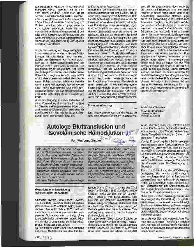 Vorschauseite 1: Autologe Bluttransfusion und isovolämische Hämodilution