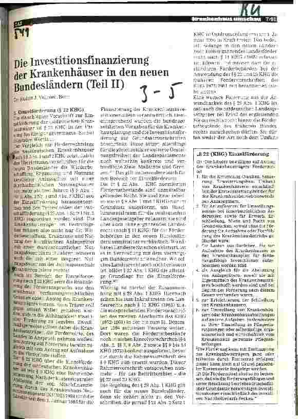 Vorschauseite 1: Die Investitionsfinanzierung der Krankenhäuser in den neuen Bundesländern (Teil II)