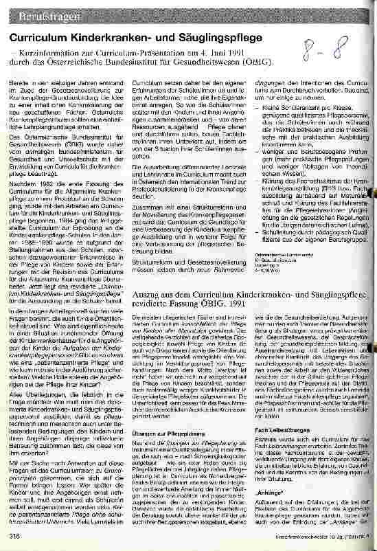 Vorschauseite 1: Curriculum Kinderkrankenund Säuglingspflege