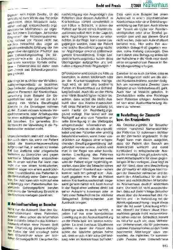 Vorschauseite 2: Recht & Praxis Die Verwendung von Patientendaten innerhalb des Krankenhauses