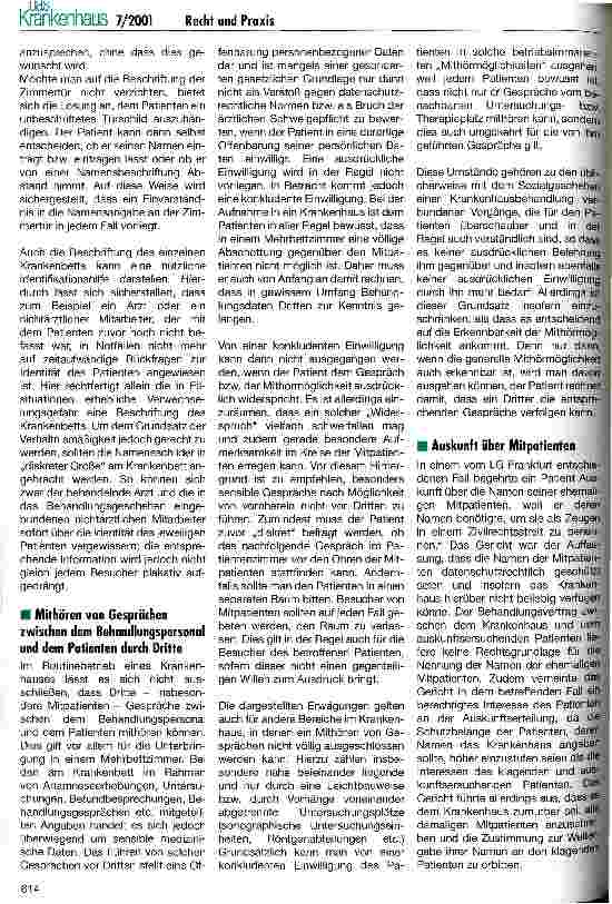 Vorschauseite 3: Recht & Praxis Die Verwendung von Patientendaten innerhalb des Krankenhauses