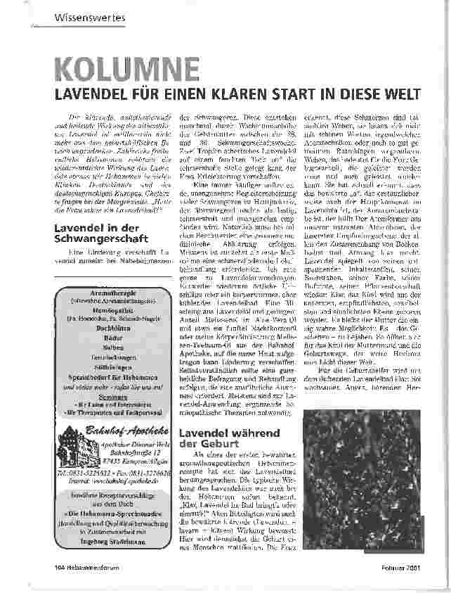 Vorschauseite 1: KOLUMNELAVENDEL FÜR EINEN KLAREN START IN DIESE WELT