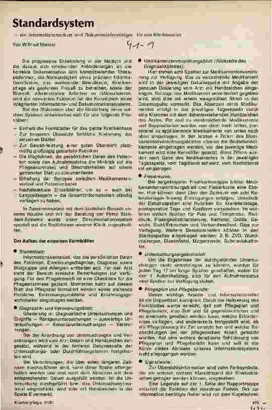 Vorschauseite 1: Standardsystem - ein Informationsmedium und Dokumentationsträger für den Klinikbereich