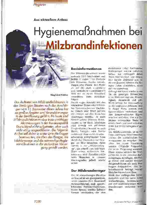 Vorschauseite 1: Hygienemaßnahmen bei Milzbrandinfektionen Aus aktuellem Anlass
