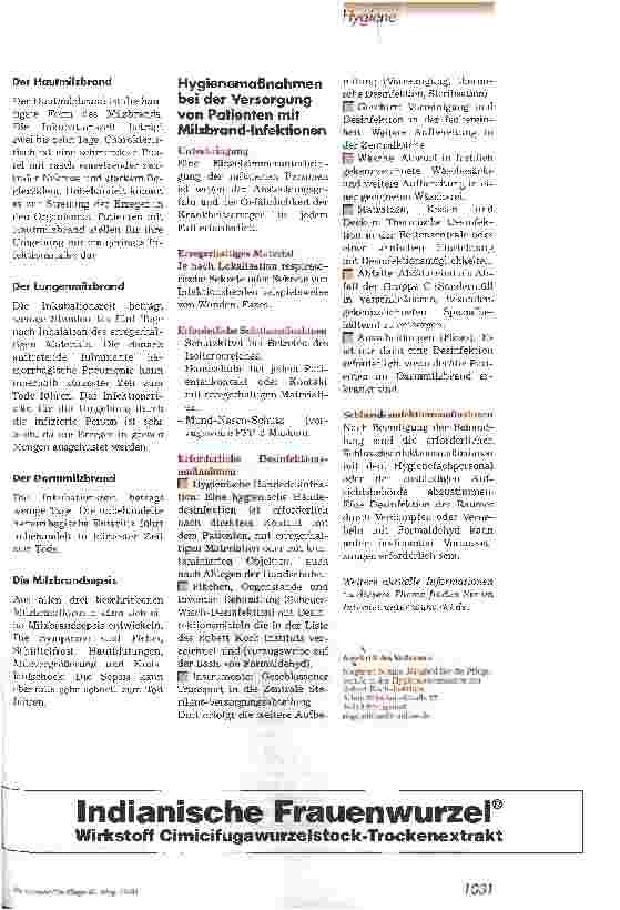 Vorschauseite 2: Hygienemaßnahmen bei Milzbrandinfektionen Aus aktuellem Anlass