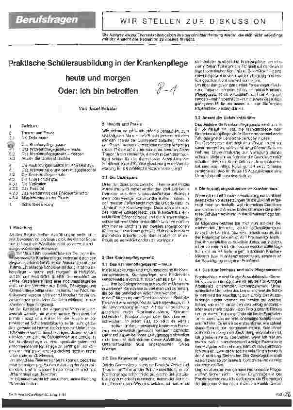 Vorschauseite 1: Praktische Schülerausbildung in der Krankenpflege heute und morgen Oder: Ich bin betroffen
