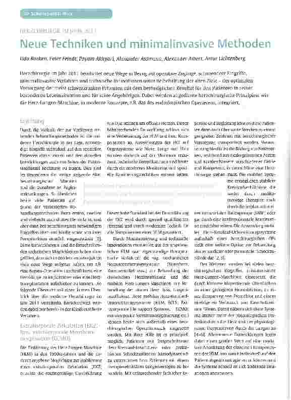 Vorschauseite 1: HERZCHIRURGIE IM JAHR 2011Neue Techniken und minimalinvasive Methoden