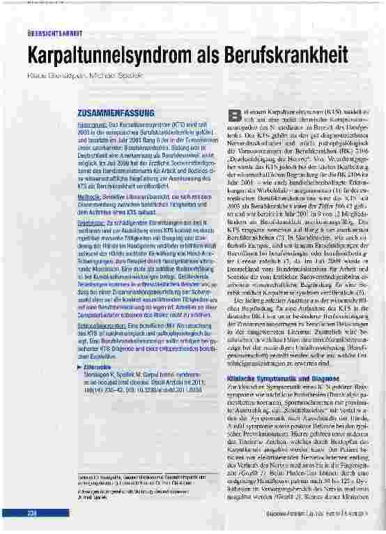 Vorschauseite 1: Karpaltunnelsyndrom als Berufskrankheit