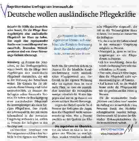 Vorschauseite 1: Deutsche wollen ausländische Pflegekräfte
