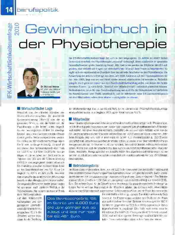 Vorschauseite 1: Gewinneinbruch in der Physiotherapie