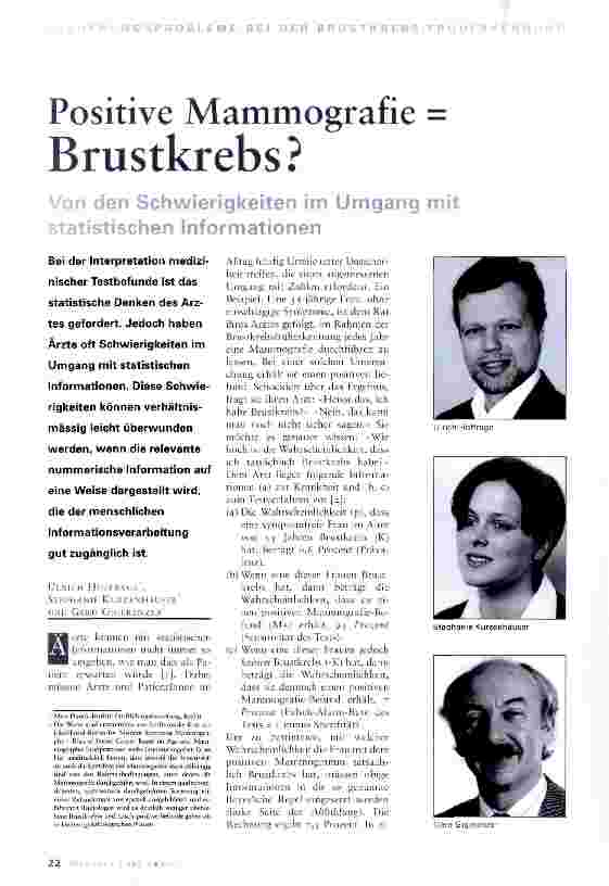 Vorschauseite 1: Positive Mammografie = Brustkrebs?Von den Schwierigkeiten im Umgang mit statistischen Informationen