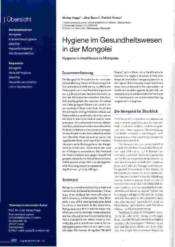 Vorschauseite 1: Hygiene im Gesundheitswesen in der Mongolei
