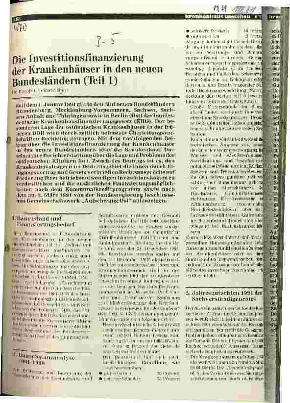 Vorschauseite 1: Die Investitionsfinanzierung der Krankenhäuser in den neuen Bundesländern - Teil 1