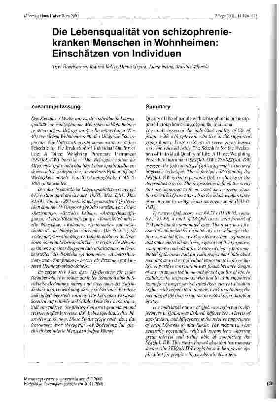 Vorschauseite 1: Die Lebensqualität von schizophreniekranken Menschen in Wohnheimen: Einschätzen von Individuen