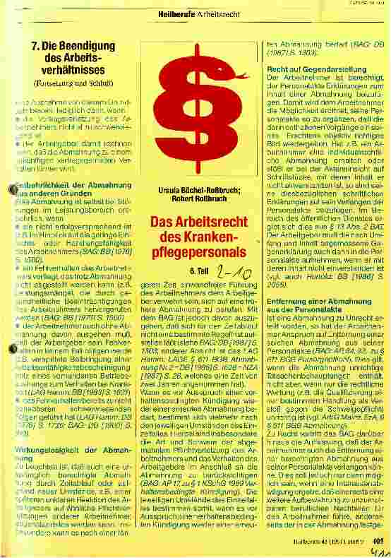 Vorschauseite 1: Das Arbeitsrecht des Krankenpflegepersonals 7. Die Beendigung des Arbeitsverhältnisses