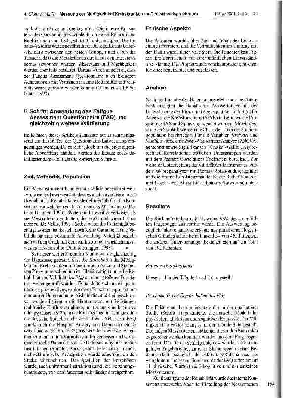 Vorschauseite 4: Messung der Müdigkeit bei Krebskranken im Deutschen Sprachraum: Die Entwicklung des Fatigue Assessment Questionnaires