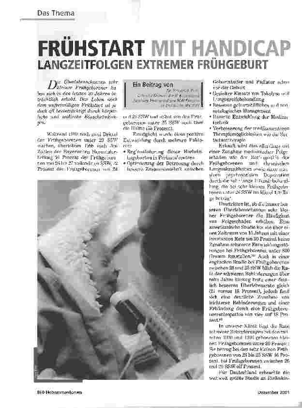 Vorschauseite 1: FRÜHSTART MIT HANDICAPLANGZEITFOLGEN EXTREMER FRÜHGEBURT