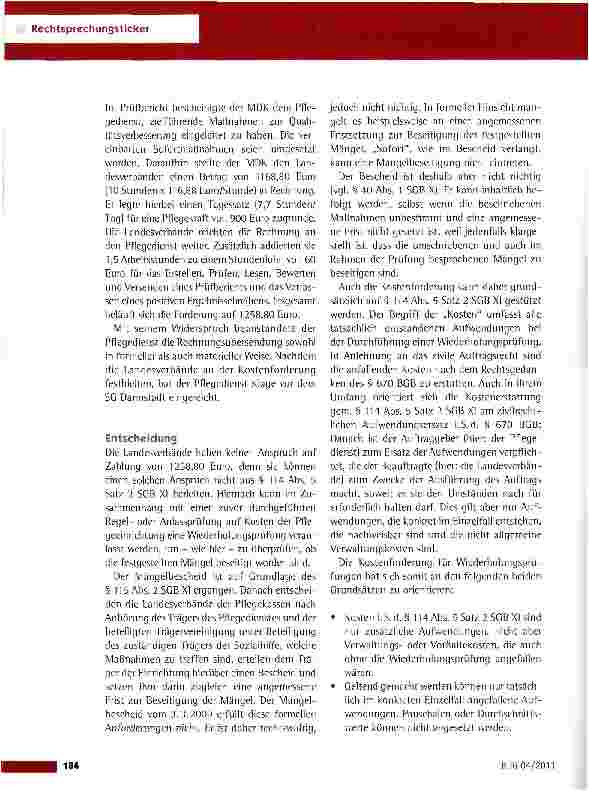 Vorschauseite 2: Kostentragung für eine Wiederholungsprüfung wegen festgestellter Pflegemängel