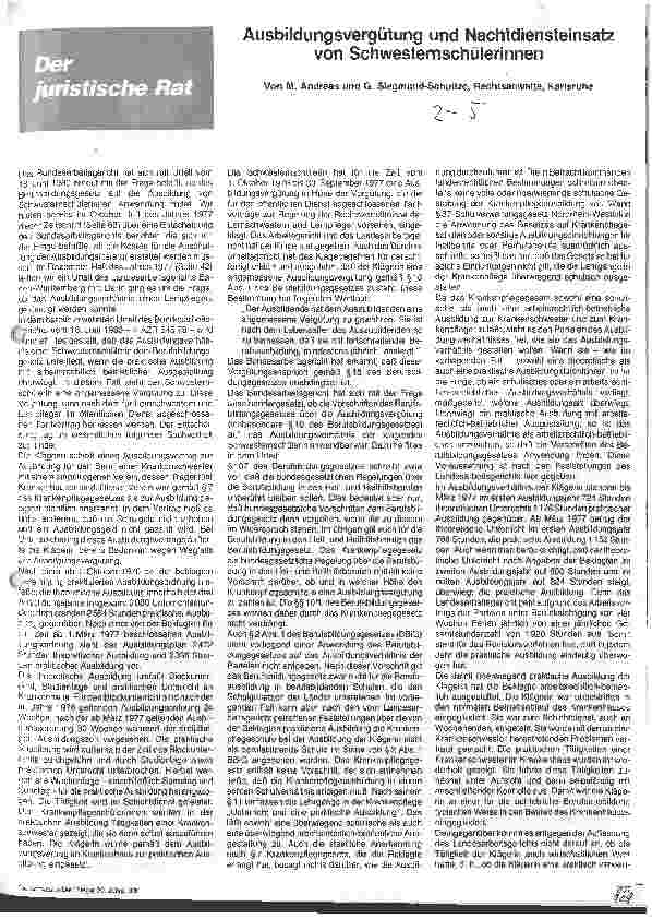 Vorschauseite 1: Ausbildungsvergütung und Nachtdiensteinsatz von Schwesternschülerinnen