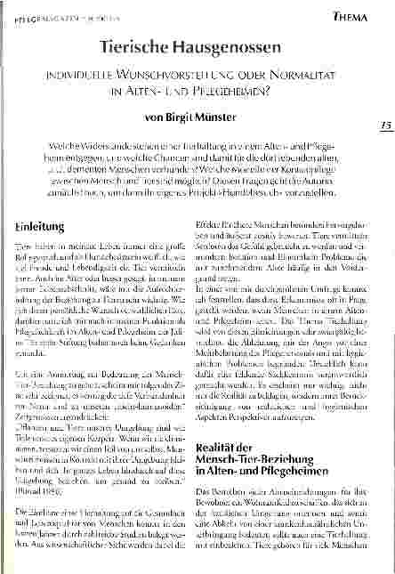 Vorschauseite 1: Tierische Hausgenossen Individuelle Wunschvorstellung oder Normalität in Altenund Pflegeheimen?
