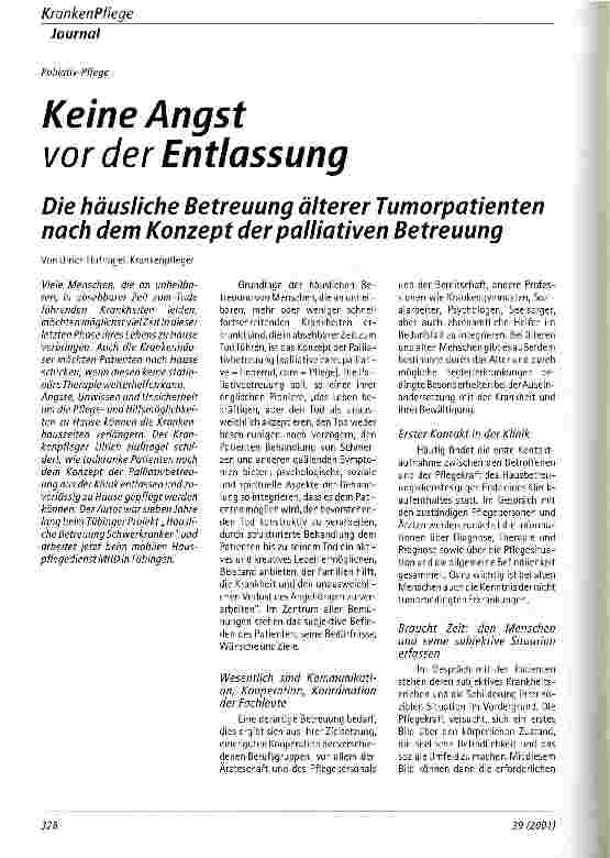 Vorschauseite 1: Keine Angst vor der Entlassung Palliativ-Pflege
