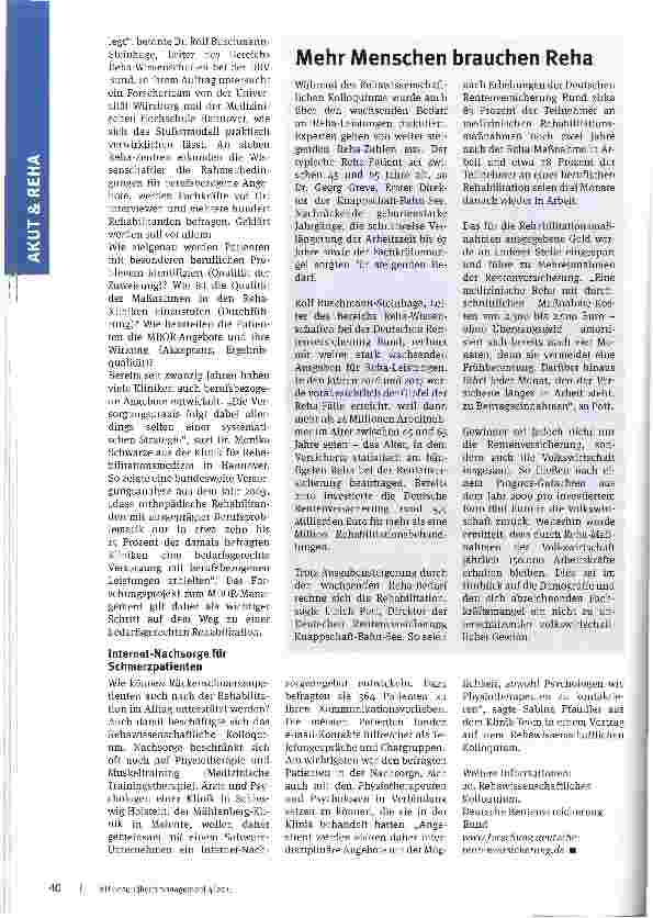 Vorschauseite 2: Neues aus der Rehawissenschaft