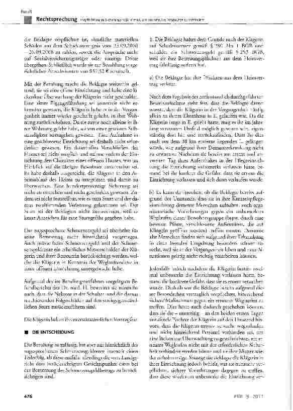 Vorschauseite 3: Verpflichtung zu Sicherungsmaßnahmen, um ein erneutes Weglaufen zu verhindernBGB §253, § 280 Abs. 1
