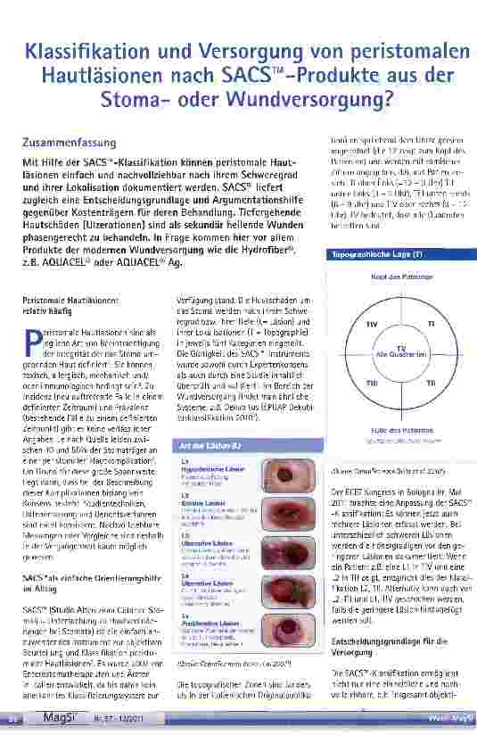 Vorschauseite 1: Klassifikation und Versorgung von peristomalen Hautläsionen nach SACS™-Produkte aus derStomaoder Wundversorgung?