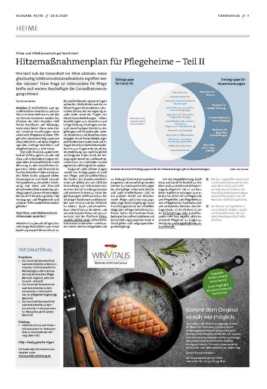 Vorschauseite 1: Hitzeund Infektionsschutz gut kombiniert: Hitzemaßnahmenplan für Pflegeheime – Teil II