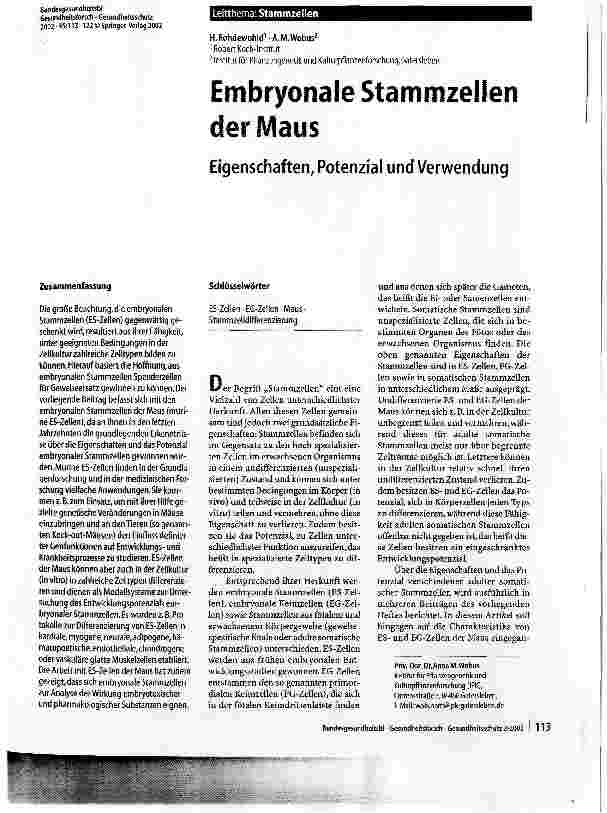 Vorschauseite 1: Embryonale Stammzellen der MausEigenschaften, Potenzial und Verwendung