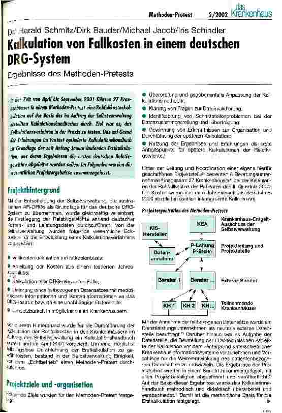 Vorschauseite 1: Kalkulation von Fallkosten in einem deutschen DRG-System Ergebnisse des Methoden-Pretests