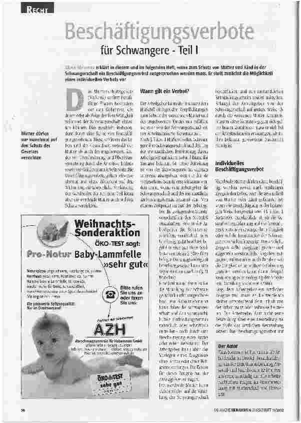 Vorschauseite 1: Beschäftigungsverbote für Schwangere - Teil I