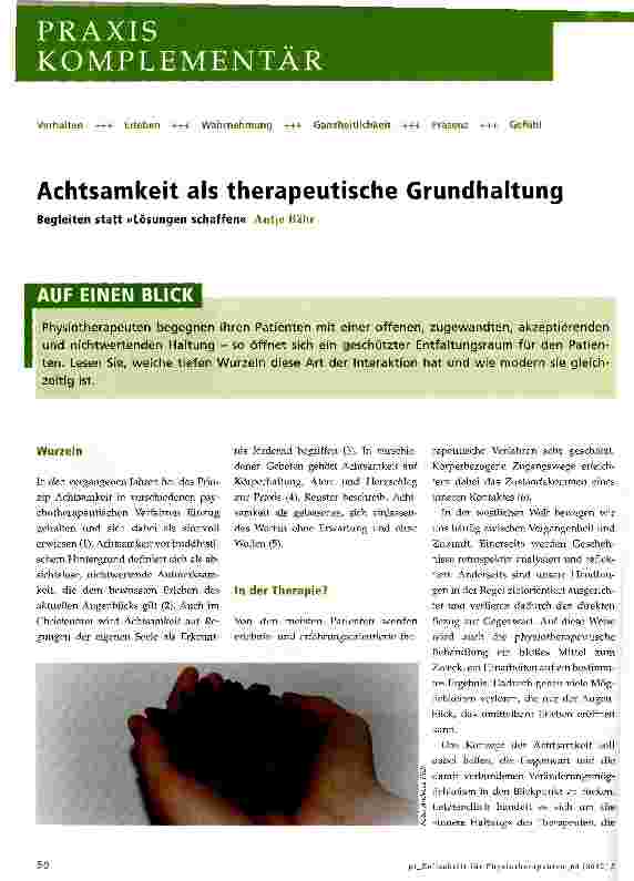 Vorschauseite 1: Achtsamkeit als therapeutische Grundhaltung