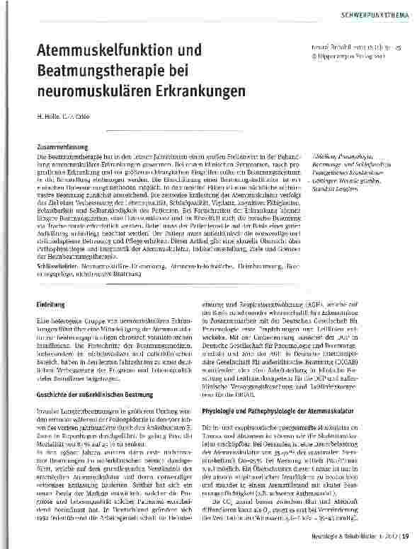 Vorschauseite 1: Atemmuskelfunktion und Beatmungstherapie bei neuromuskulären Erkrankungen