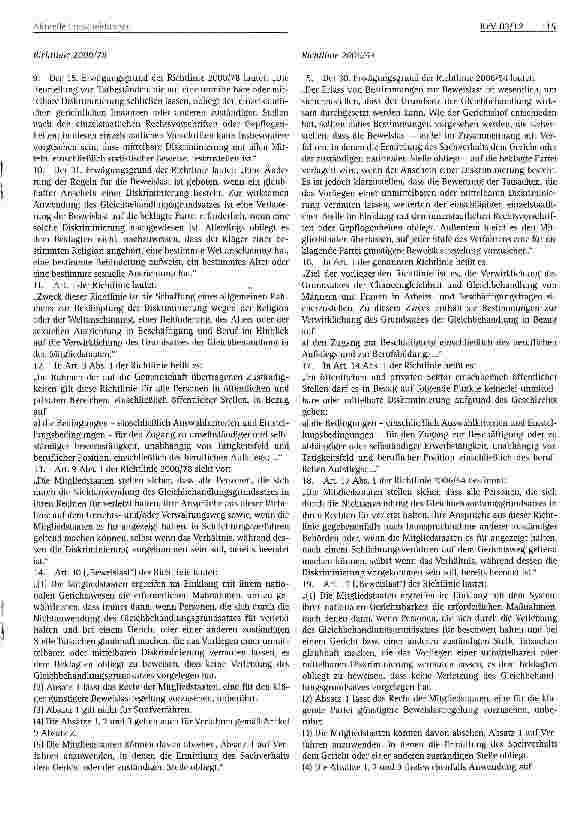Vorschauseite 2: Kein Auskunftsanspruch für abgelehnten Stellenbewerber Arbeitsrecht, Gleichbehandlungsgrundsatz, Diskriminierung Art. 8 Abs. 1 der Richtlinie 2000/43/EG, Art. 10 Abs. 1 der Richtl…