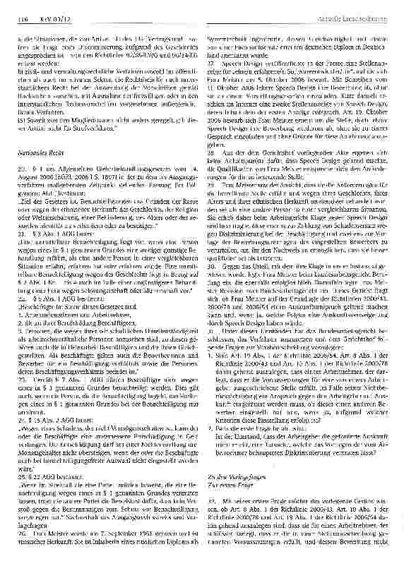 Vorschauseite 3: Kein Auskunftsanspruch für abgelehnten Stellenbewerber Arbeitsrecht, Gleichbehandlungsgrundsatz, Diskriminierung Art. 8 Abs. 1 der Richtlinie 2000/43/EG, Art. 10 Abs. 1 der Richtl…