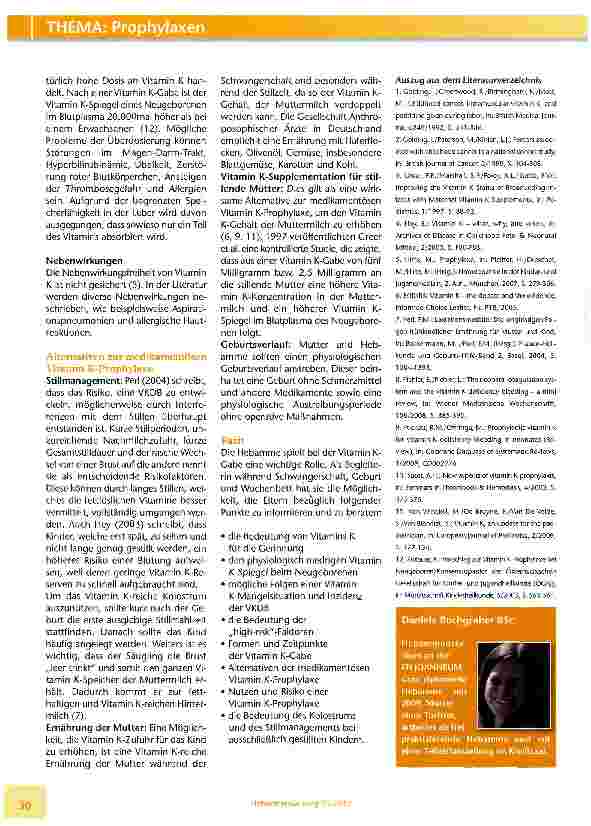 Vorschauseite 3: Vitamin K Was hat sich die Natur gedacht? Die Vitamin K-Prophylaxe beim gesunden, reifen Neugeborenen