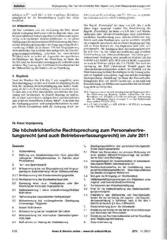 Vorschauseite 6: Neue Stufenzuordnung nach §16 TVöD bei nahtloser Weiterbeschäftigung im Anschlussarbeitsverhältnis?** Anmerkungen zum Urteil des BAG vom 27.1.2011 - 6 AZR 382/09 - (ZTR 2011, 214)