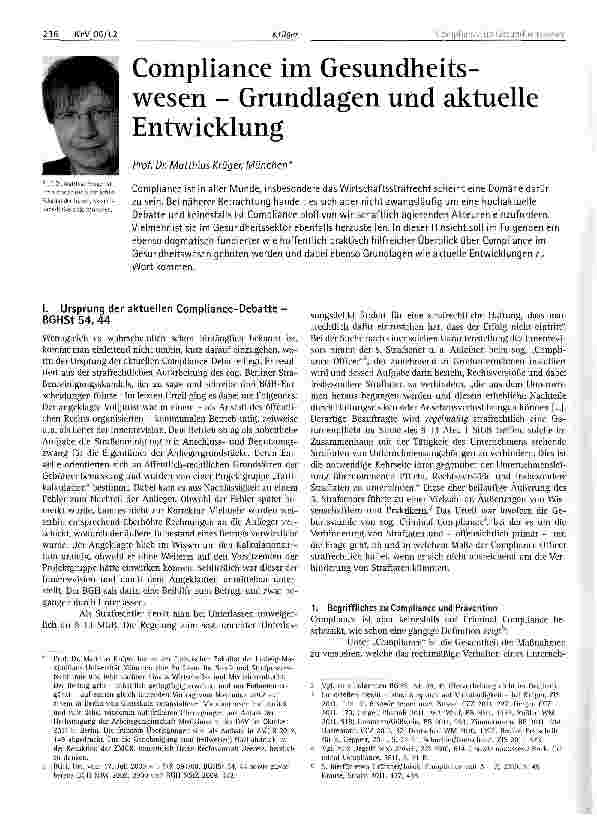 Vorschauseite 1: Compliance im Gesundheitswesen - Grundlagen und aktuelle Entwicklung