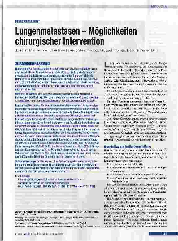 Vorschauseite 1: Lungenmetastasen - Möglichkeiten chirurgischer Intervention