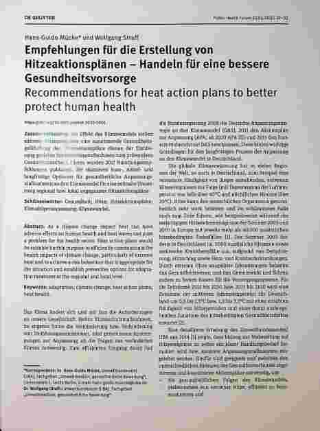 Vorschauseite 1: Empfehlungen für die Erstellung von Hitzeaktionsplänen - Handeln für eine bessere Gesundheitsvorsorge